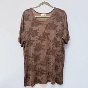 Vintage Women’s Silky Oversized Tee Rose Print Blouse Y2K Tshirt